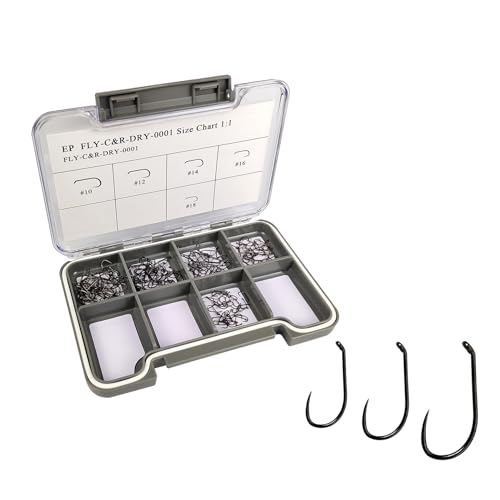 EUPHENG Barbless Fly Fishing Hooks Dry Nymph Wet Shrimp Jig Hooks for Fly Tying Assorted with Waterproof Hook Box - style: 9214-dry Hooks Qty 200