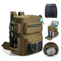 Goture Fishing Backpack, 66L 600D Tackle Backpack with Cooler,3 Rod Holders, Helmet Holder, Rain Cover, Saltwater Large Fishing Bag for Camping Hiking, Gear Storage Bag, Gifts for Men - color: B1:khaki(without Tackle Box)