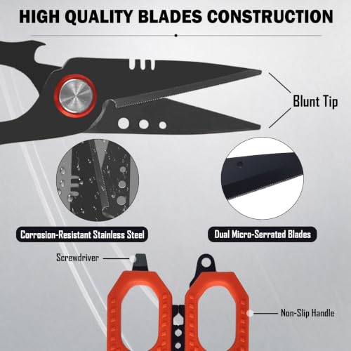 Eupheng Multifunction 4.7" Pro Fishing Scissors,Dual Serrated Blades Titanium-Coated Fishing Shears with Zinger Retractor Clip,Compatible with Braided Line,Mono and Fluorocarbon - style: 4.7in Green Scissors + Black Zinger