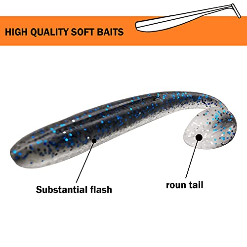 100pcs Paddle Tail Swimbaits Lures, Soft Plastic Fishing Lures Kit, 2.75" Bass Fishing Bait for Freshwater and Saltwater with Box
