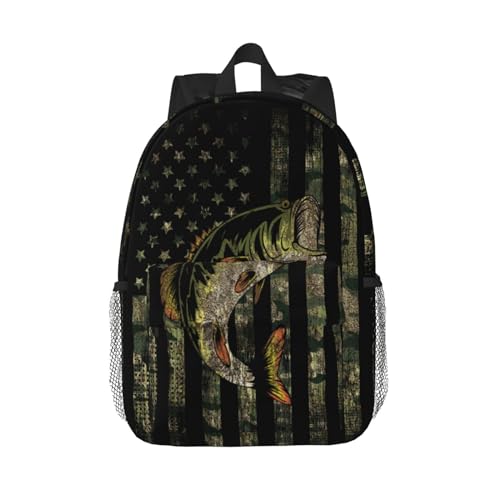 Bass Fishing Camo Camouflage American Flag Green Black Backpack For Teenage Girls And Boys Cute Kids Backpacks Children School Bag - color: Bass Fishing Camo Camouflage American Flag Green Black