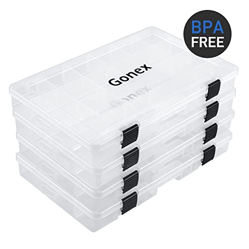 Gonex Fishing Tackle Boxes, 3600 3700 Tackle Trays with Adjustable Dividers, Clear Plastic Tackle Box Organizer Storage for Fishing Lure Bait Hook Jewelry Craft Beads Earring Container, 3 or 4 Packs - color: 4pcs 3700(Tray Size:14"x8.66"x1.85")