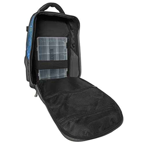 Calcutta Squall Tackle Backpack | Shoreline Camo | 3700 Tackle Tray | Durable Fishing Tackle Bag | Padded Backpack Straps | Built-In Rod Holder