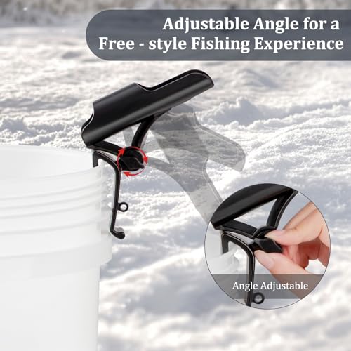 Huntury Adjustable Bucket Rod Holder for Ice Fishing, Clip On Mount, Foldable, Adjustable Angle, Ice Fishing Accessories, Ice Fishing Gear - style: Single - Adjustment