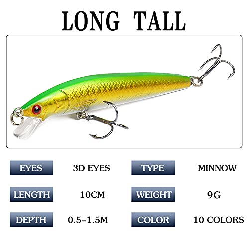Fishing Lures Kit Set 10 Pack Fishing Lures Hard Baits, 3D Artificial Minnow Crankbait & Swimbait Lure Kit for Freshwater & Saltwater, Bass, Trout, Walleye, Redfish