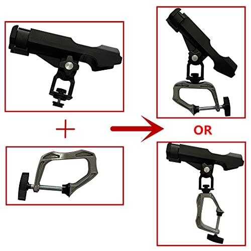 HiUmi Fishing Boat Rods Holder with Large Clamp Opening 360 Degree Adjustable Fishing Rod Racks Folding Holder - color: Rh20-2pack