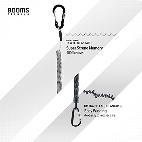Booms Fishing T04 Fishing Lanyards Fishing Tool/Pole Safety Coil Lanyard Retractable Wire Inside Tup Cover - color: Black , with carabiner, 6pcs
