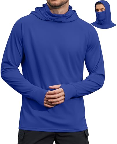 COOFANDY Mens UPF 50+ Sun Protection Hoodie with Mask Lightweight Long Sleeve SPF Fishing Shirts UV Hiking Running Rash Guard - color: Royal Blue, size: Small