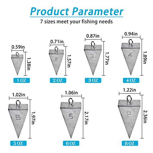 Pyramid Sinkers Fishing Weights Saltwater Pyramid Weights for Surf Fishing Gear Tackle 1oz 2oz 3oz 4oz 5oz 6oz 8oz - style: 2 Ounce, 8 Pack