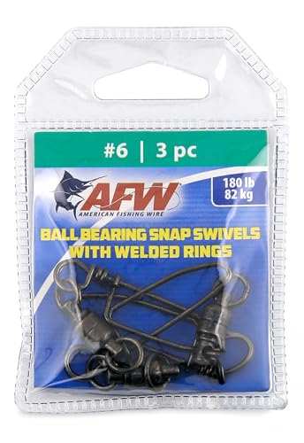 AFW Solid Brass Ball Bearing Snap Swivels with Welded Rings - Black Finish, Up to 450 lb Test Capacity, Patented Bullet Shaped Head for Reduced Water Resistance, Fluid Rotation - size: #6