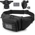 Tactical Fanny Pack Gun Holster Concealed Carry Pistol Military Tactical Waist Bag Waterproof Molle EDC Pouch with USA Flag Patch - color: Black with Holster