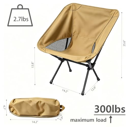 Wind Tour Portable Camping Chair Lightweight Foldable Outdoor Chair for Hiking Camp Backpacking Lawn Beach Fishing Picnic with Carry Bag (Khaki) - color: Khaki