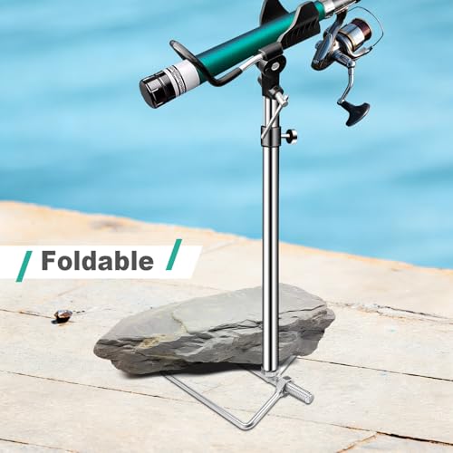 2/4 Pack Fishing Rod Holders, 360 Degree Adjustable Fishing Rod Holders for Bank Fising , Height Adjustable 25-36.6 Inch Multifunctional Stainless Steel Beach Fishing Rod Holder Fishing Gifts for Men - color: Black-4 Pack