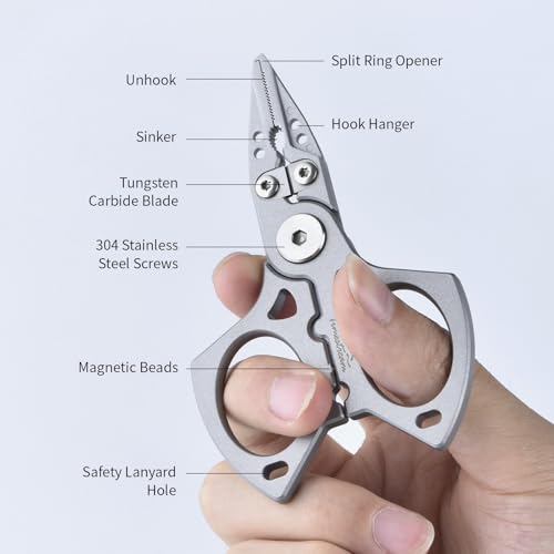 4 inch Fishing Pliers Saltwater, Stainless Steel Fishing Pliers with Split Ring, Fish Hook Remover, Tungsten Carbide Cutters, Fishing Gift for Men
