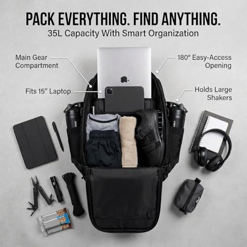 WOLFpak 35L Tactical Gym Backpack (Alpha Black) Durable 1000D Waterproof Oxford Material with MOLLE Webbing, Laptop Pocket & Dual Cup Holders, Durable Fitness/Travel/Military Daypack - color: Alpha Black
