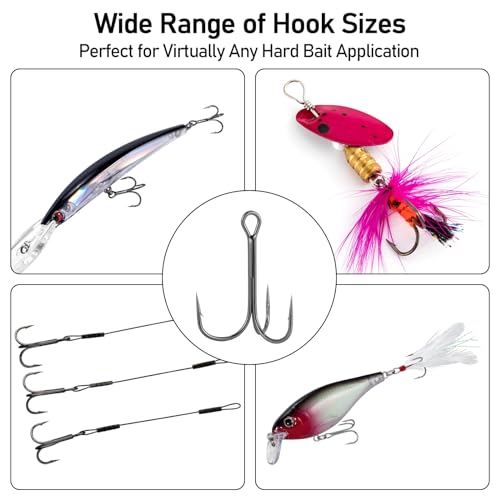 Dr.Fish 30 Pack Fishing Treble Hooks, #14-#6/0, Freshwater & Saltwater, Triple Fishing Hooks for Walleye Catfish Bass Fishing Replacment - size: #1/0-30 Pack