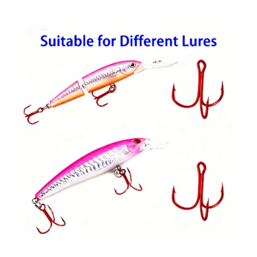Persei 100pcs Fishing Hook Treble Hooks High Carbon Treble Hooks Super Sharp Solid Size 2 4 6 8 10 12 Triple Barbed Steel Fish Hook - color: Red, size: 12#-100pcs