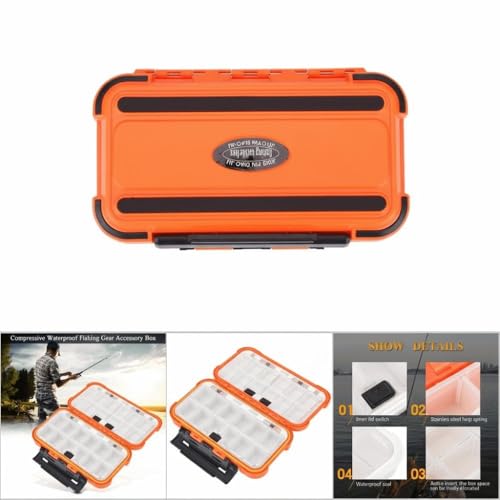 24-Slot Water proof Fishing Tackle Box - Compact ABS Lure Organizer with Adjustable Dividers for Baits & Hooks,16x9x4.5cm(Orange)