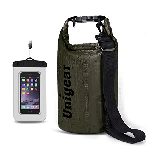 Unigear Dry Bag Waterproof, 2L/5L/10L/20L/30L/40L Floating and Lightweight Bags for Kayaking, Boating, Fishing, Swimming and Camping with Waterproof Phone Case - color: Army Green, size: 10L