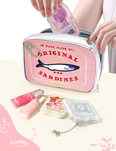 Cessfle Canned Sardines Makeup Bag, Funny Sardine Tin Fish Cosmetic Bag, Creative Cute Makeup Bag Kawaii Pencil Case Pouch, Coquette Make up Pouch for Women - color: Pink