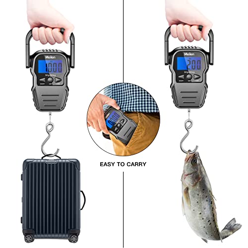 Luggage Scale, 110lb/50kg Luggage Weight Scale with Backlit LCD Display, Digital Fish Scale with Measuring Tape Portable Hanging Scale Suitcase Scale with Handle & Large Hook & 2 AAA Batties - color: Black handle-001
