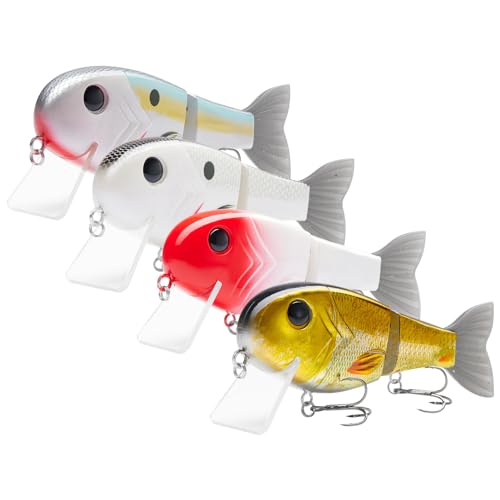 BASSROCK Topwater Fishing Lures for Bass Pike Salmon Floating Swimbait Jointed Crankbait Freshwater Saltwater 4.9in/1.76oz RK1001 - color: 4-Pack in 4 colors (GTRW), size: 3.9in/1.04oz