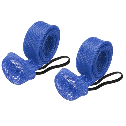 PATIKIL Rod Sock, Fishing Rod Sleeve Cover Braided Mesh Pole Protector Gloves Fishing Tools Flat End for Spinning Fishing Rod Fly Rod Ice Rod Casting Rod - color: Dark Blue, size: 67 Inch