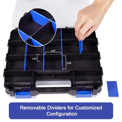 AIDY-PRO Hardware Organizer Box 34 Compartments Small Parts Organizer with Removable Dividers Durable Plastic Double Side Tools Box Screw Organizers For Nuts, Bolts, Screws, Nails 2Pack - color: Blue, size: 2 PACK