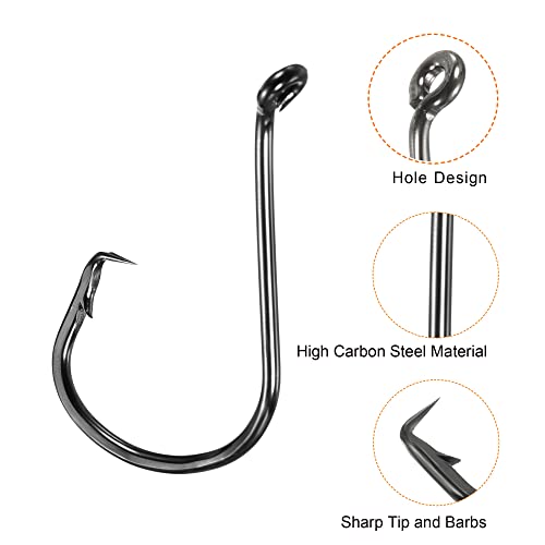 PATIKIL Fishing Circle Hooks Carbon Steel Offset Hook with Barbs for Freshwater Saltwater - size: 50mm/1.97"