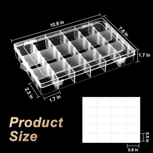 Mauproy 18 Grids Large Plastic Organizer Box with Adjustable Dividers, Clear Compartment Storage Container Tackle Box with Label Stickers for Beads, Crafts, Jewelries, Tools - style: Large 18 Grids
