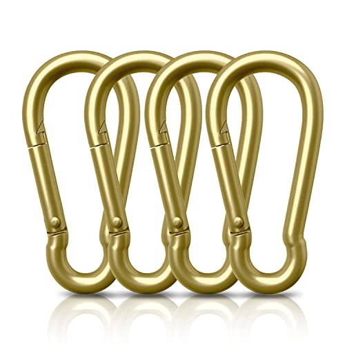 AUTMATCH Carabiner Clips, 3" Spring Snap Hook Caribeener Clips Buckle Pack Grade Heavy Duty Carabiners Quick Link for Camping, Fishing, Hiking, Traveling, 4 Pack - style: Carbon Steel - Gold