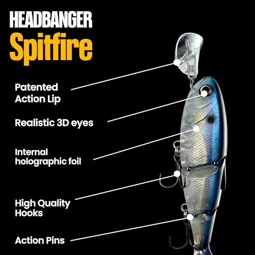 Headbanger Spitfire Topwater Fishing Lure (4-1/2" & 6-1/2") - color: Black, size: 4-1/2"