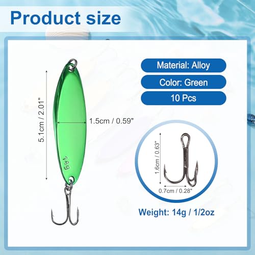 Fishing Spoons Lures, Metal Saltwater Treble Trout Lures Jigging Spoon with Treble Hooks Casting Spinner Baits - color: Green, size: 14g / 1/2oz