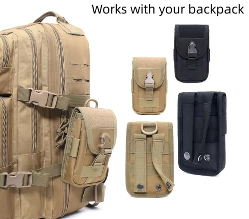 MOLLE EDC Waist Tool Pouch with Key Ring for Fishing,Camping,Hiking | Soft fleece lining protects,4 card slots,cash pocket, pen holder,Adjustable strap holds phone firmly - color: Brown