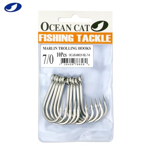 OCEAN CAT Classic Fishing Hook Stainless Steel Barbed Offset Point Octopus Circle Fishing Hooks Trolling Hooks Fishing Tackle for Saltwater and Freshwater Fishing - size: 7/0