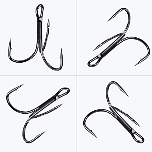 Fishing Red Treble Hooks- 80/120pcs Sharp Round Bend Barbed Treble Hook High-Carbon Steel Triple Hooks for Bass Trout Saltwater Freshwater Size 1/0 1 2 4 6 8 10 12 14 - color: BLACK, size: 120PCS-6#