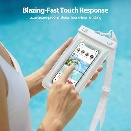 Floatable Waterproof Phone Pouch Case for iPhone 17 16 Pro Max/15/14, IP68 Travel Cellphone Dry Bag Beach Cruise Ship Essentials Bags with Crossbody Lanyard, Pearlescent - 7″ - color: A8-Pearlescent