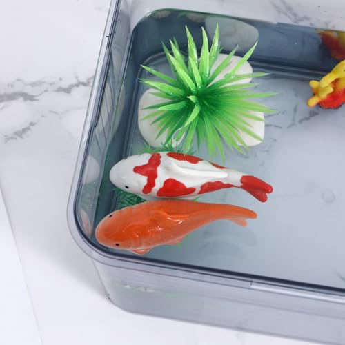 2 Pcs Ceramic Floating Fish, 3.9 Inch Orange Fake Goldfish Decor, Aquarium Tank Koi Accessories Outdoor Pond Glass Bowl Water Garden