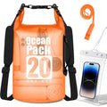 TILYMOL Dry Bag Waterproof, Roll Top Small Waterproof Backpack 20L, Floating Lightweight Bag with Water Proof Phone Pouch for Kayaking, Paddle Boarding, Boating, Fishing, Swimming - color: Orange