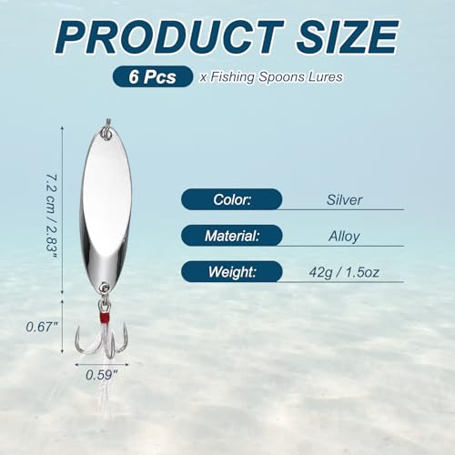 Fishing Spoons Lures Metal Saltwater Treble Trout Lures Jigging Spoon with Treble Hooks Spinner Baits for Freshwater - color: Silver, size: 42g / 1.5oz