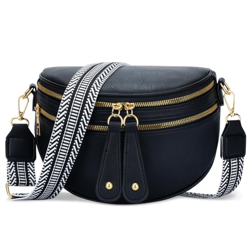 KKXIU Crossbody Sling Bag for Women Trendy Fanny Pack Vegan Leather Chest Bag | Trendy - color: All Black