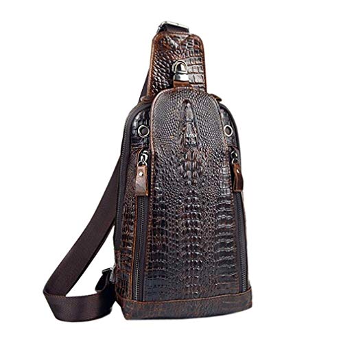 Hebetag Crocodile Genuine Leather Sling Chest Bag for Men Travel Outdoor Hunting Hiking Camping Crossbody Shoulder Pack Pouch Backpack Daypack Coffee - color: #13coffee