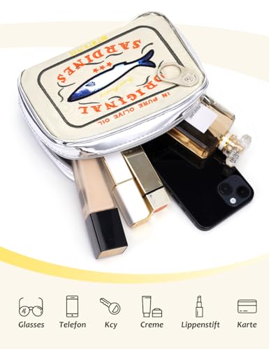 Cessfle Canned Sardines Makeup Bag, Funny Sardine Tin Fish Cosmetic Bag, Creative Cute Makeup Bag Kawaii Pencil Case Pouch, Coquette Make up Pouch for Women - color: Beige