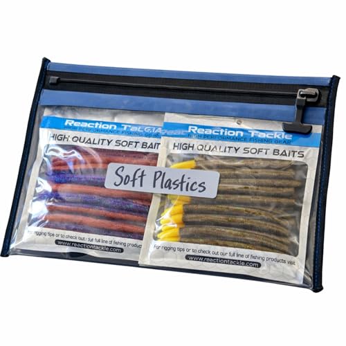 Reaction Tackle Waterproof Clear Tackle Bags, Dive Rated Zipper Submersion Proof Storage for Soft Plastics and Lures, Gusseted and Flat for Boats and Kayaks, 14x9 in, 2-Pack - size: 14x9 in, 2-Pack