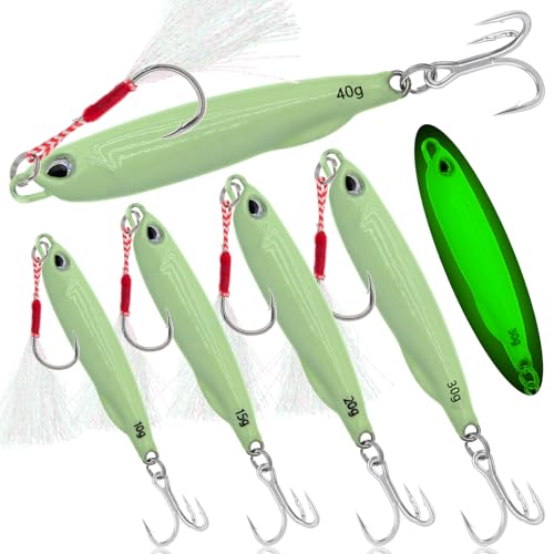 Fishing Jigs Metal Fishing Spoons Lures, Blade Bait Spinner Long Casting Jigging Spoon Lure Vertical Hard VIB Swimbait for Walleye Bass Trout Freshwater & Saltwater - color: A-5pcs luminous 0.35/0.53/0.7/1.06/1.4oz