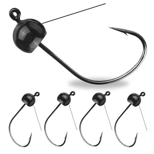Reaction Tackle Tungsten Bladed Underspin Swimbait Hooks, Weighted Weedless Jig Heads for Bass, Pike, and Musky, Freshwater and Saltwater Fishing (3-Pack) - color: Black, size: 1/8 oz Weedless