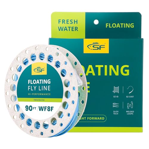 SF Fly Fishing Line with Two Welded Loops Weight Forward Floating Fly Lines Trout 90FT WF2 3 4 5 6 7 8 9F Multi-Color Freshwater - color: Sky Blue, size: WF8F 90FT Line
