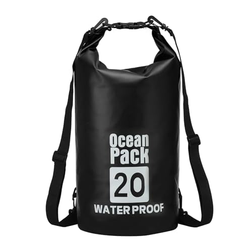 Waterproof Dry Bag, 20L Fit for Women Men Water Proof Bags Lightweight Dry Storage Floating Backpack with Whistle for Travel Backpacking Boating Kayaking Camping (Black) - color: Black, size: 20L