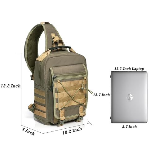 NICGID Tactical Sling Bag Pack Military Rover Shoulder Sling Backpack EDC Molle Assault Range Bag - color: Army Green-808-1, size: 13.3 inch