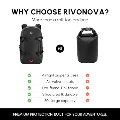 Premium IPX7 Airtight Waterproof Backpack for Kayaking Black | Boating, Paddle Boarding, Fishing, 30L with Resin Zipper, Rugged Gear Protection Submersible Backpack, Water Sports, Surfing - color: Black